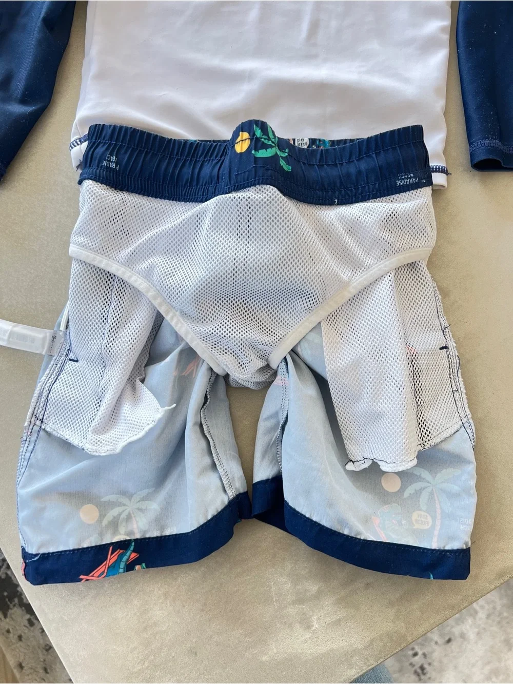 Toddler Kids Rashguard & Shorts Set  'Ride‎ The Waves' Navy & White 3T